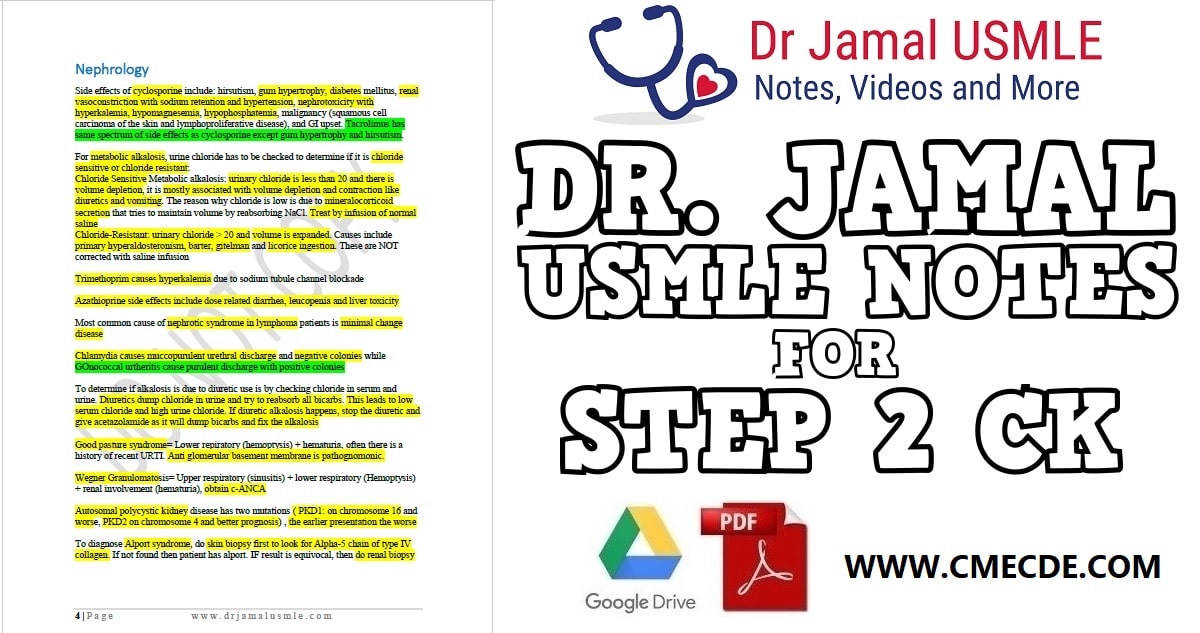 Dr Jamal’s USMLE Notes for Step 2 CK